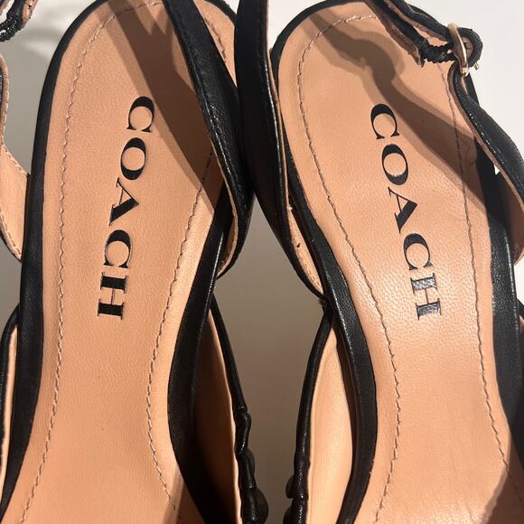 Coach Black Leather Slingback Heels w/ Gold Bead Detail | Size 7 - Picture 4 of 10